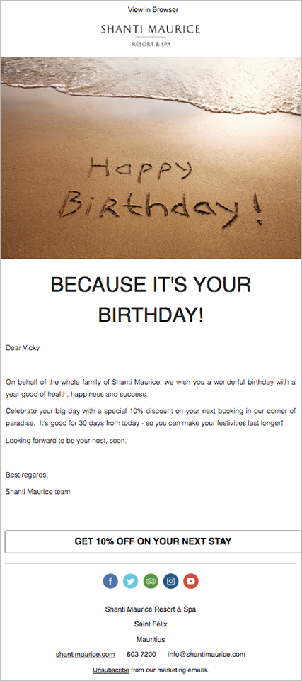 Shanti Maurice birthday email campaign