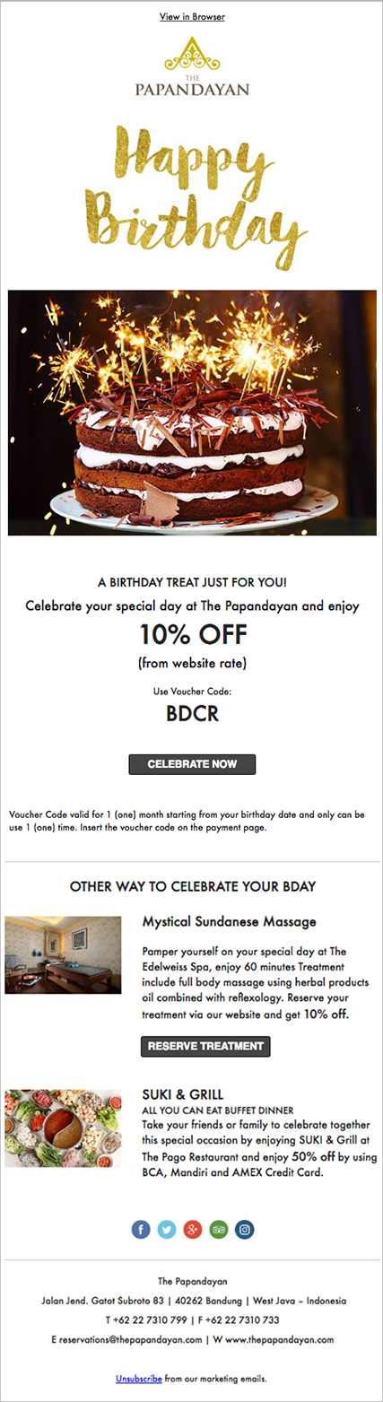 The Papandayan birthday email campaign