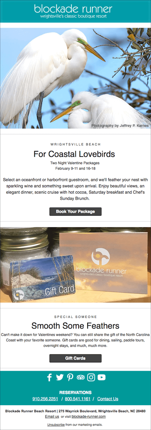 Blockade Runner Valentine's Day Email Marketing Campaign