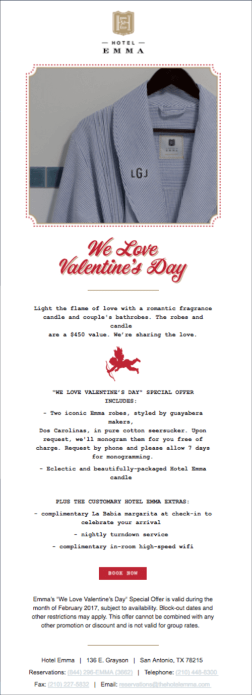 Hotel Emma Valentine's Day Hotel Email Campaigns
