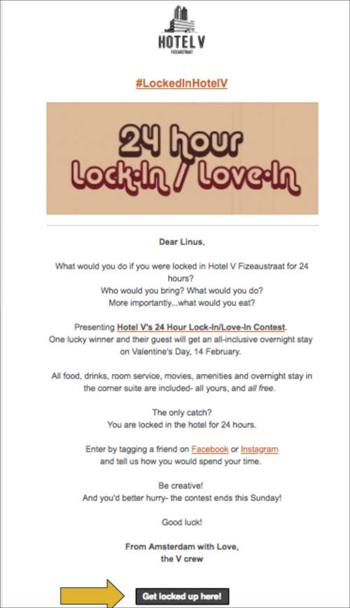 Hotel V Valentine's Day Hotel Email Campaigns